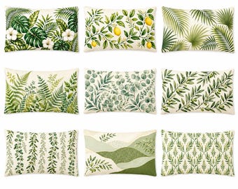 Funda de cojín lumbar botánica verde, funda rectangular con estampado a doble cara, decoración de sofá con hojas, 20x12 30 x 18 pulgadas