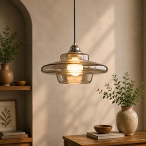 Modern Frosted Glass Ceiling Light Fixture with Wood Base | Semi Flush Mount Light for Bedroom, Hallway, Kitchen or Entryway