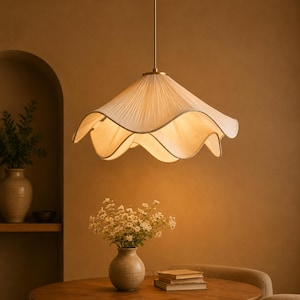 Nordic Minimalist LED Pendant Light | Modern Hanging Lamp for Living Room |  White Flower Fabric Chandelier |  Restaurant & Home Decor