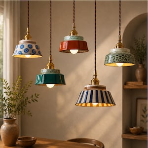 Vintage Ceramic Pendant Light | Rustic Ceiling Light for Kitchen | Handmade Ceramic Hanging Lamp | Bedroom & Dining Room
