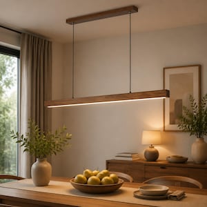 Elegante lámpara de araña lineal de madera maciza de roble para comedor, lámpara colgante para isla de cocina, moderna lámpara de techo de madera, iluminación rústica.
