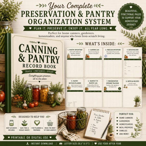Canning & Pantry Record Book | Food Preservation Planner (Digital Download)