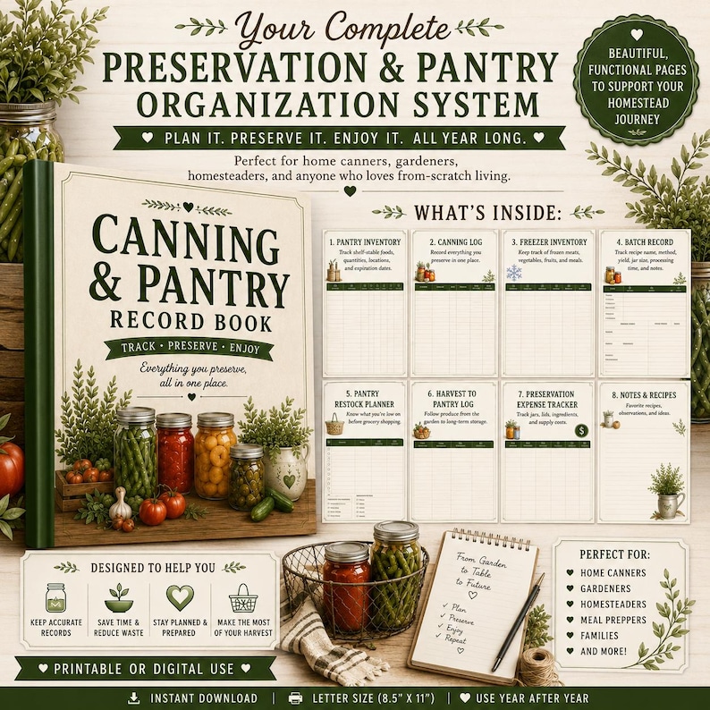 Canning & Pantry Record Book | Food Preservation Planner (Digital Download) image 1
