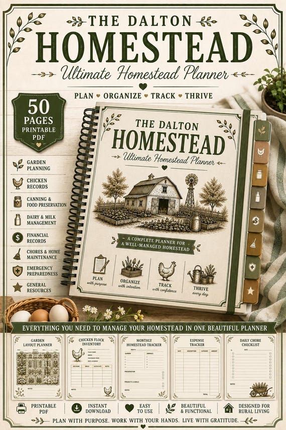 Ultimate Homestead Planner | Garden, Chicken, Canning, Financial Records (Digital Download)
