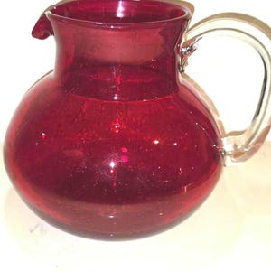 Vintage Artland Iris Ruby Red Seeded Bubble Glass Serving Pitcher, 7.25" Tall