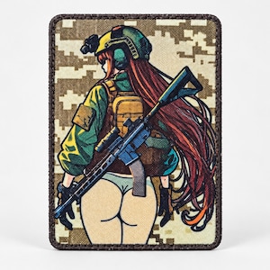 Anime Girl Pixel Camo Patch, Ukrainian Tactical Badge (Hook and Loop)