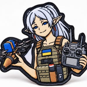 Anime FPV Drönaroperatörsmärke, Taktisk kardborreband Moralmärke, Ukrainsk Flagga Drönarkontrollmärke, Airsoftutrustning