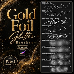 29 Gold Foil Glitter Procreate Brushes, Shining Star Nebula Set (Digital Download)