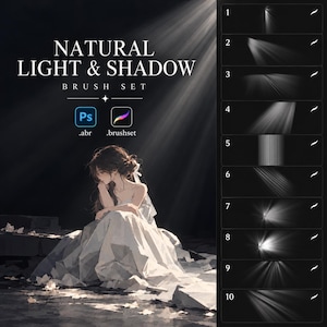 50 pinceaux lumière et ombre naturelles pour Procreate et Photoshop | Rayons de soleil, lumière de fenêtre (Téléchargement numérique)
