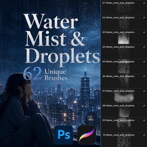62 Pincéis Realistas de Gotas de Água, Carimbos de Textura para Procreate e Photoshop (Download Digital)