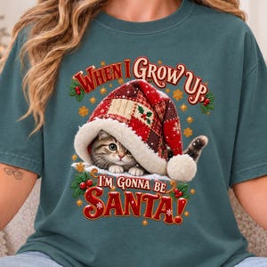 Camiseta navideña de retazos con diseño de gato y frase divertida para mujeres y niños.