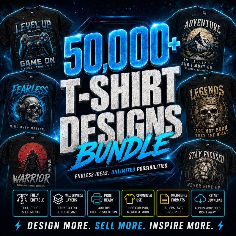 Bundel met meer dan 50.000 T-shirtontwerpen in PNG- en SVG-formaat, bewerkbare sublimatieontwerpen, PNG-bundel voor shirts, grafische afbeeldingen voor commercieel gebruik, digitale download afbeelding 6