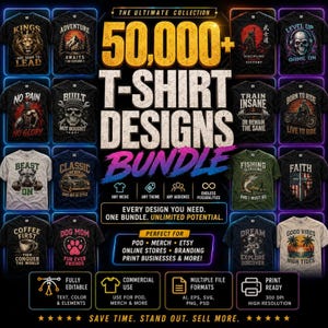 Bundel met meer dan 50.000 T-shirtontwerpen in PNG- en SVG-formaat, bewerkbare sublimatieontwerpen, PNG-bundel voor shirts, grafische afbeeldingen voor commercieel gebruik, digitale download afbeelding 3