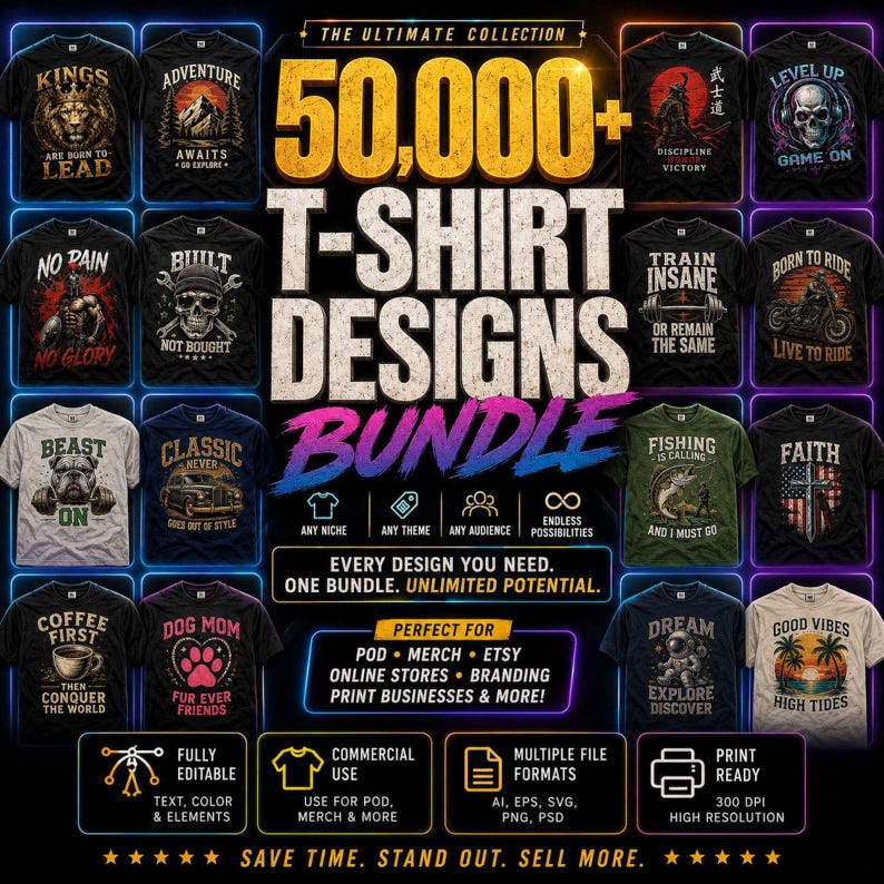Bundel met meer dan 50.000 T-shirtontwerpen in PNG- en SVG-formaat, bewerkbare sublimatieontwerpen, PNG-bundel voor shirts, grafische afbeeldingen voor commercieel gebruik, digitale download afbeelding 3