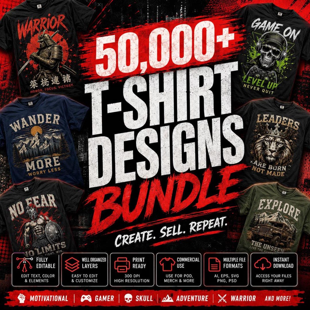 50,000+ T-Shirt Designs Bundle PNG SVG, Editable Sublimation Designs, Png Bundle for Shirt