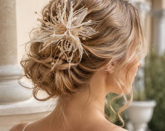 Five Petal Lace Flower Feather Hair Clip or Headband, Fairy Coquette Cottage Hair Accessory, Boho Floral Hairpiece