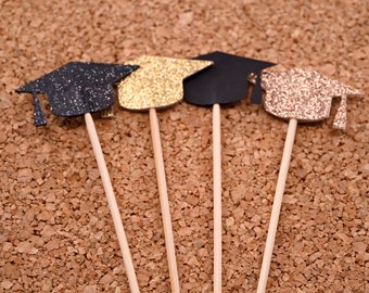 Glitter Graduation Cap Drink Stirrers: Party Beverage Toppers