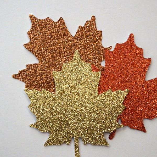 25 Large Glitter Maple Leaves,Confetti,Invitations,Fall Theme, Wedding,Woodland Theme,Table Decor,Harvest Decor