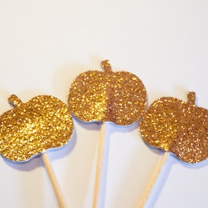 Gold Glitter Pumpkin Cupcake Toppers,Cute as a Pumpkin,Wedding,Fairy Theme,Baby Shower,Birthday