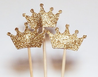 Gold Crown Cupcake Toppers,Wedding Picks,Party Picks,Food Picks
