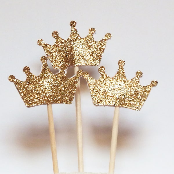 24 Gold Crown Cupcake Toppers,Wedding Picks,Party Picks,Food Picks