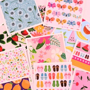 Mini Note Cards, Set of 12 3X3 Note cards, Summer Themed Note Cards
