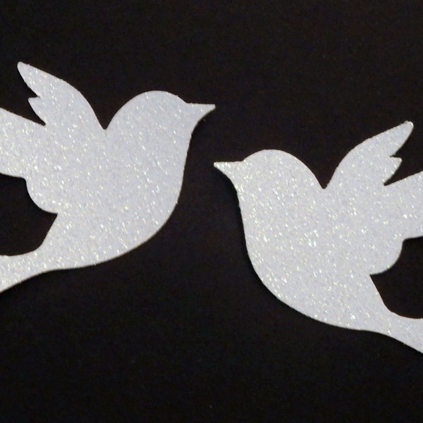 50 White Glitter 2 inch Dove Birds,Wedding,Cardmaking,Invitations,Confetti,Embellishments,Anniversary,Baby Shower,Engagement