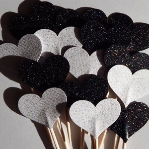 Toppers de cupcake com glitter preto e branco, aniversário, casamento, chá de panela, aniversário, chá de bebê, noivado