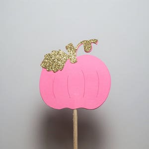 Pink with Gold Pumpkin Cupcake Toppers,Baby Shower,Birthday,Our Little Pumpkin,Autumn,Fall