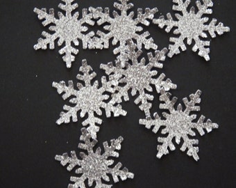 50 Silver Glitter Snowflakes: Winter Party Confetti Embellishments