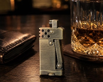 Nostalgic Kerosene Lighter, Retro Metal Automatic Ignition Lighter, Rolling Flower Press Pocket Lighter Gift