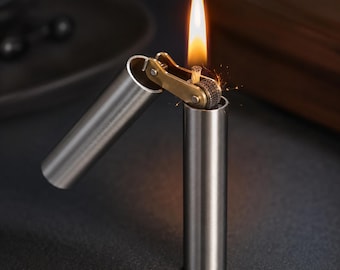 Messing kerosineaansteker, retro winddichte vuursteenaansteker, mini-zakaansteker in nunchaku-stijl, cadeau voor heren