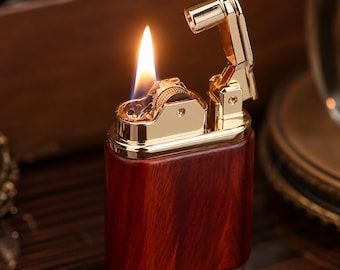 Wood Lighter Gear, Sandalwood Body Flint Lighter, Retro Grinding Wheel Lighter, Unique Gift for Men