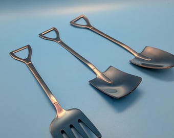Garden Tool Cutlery Set: Spade, Shovel Spoons, Pitchfork Fork – Metal Utensils