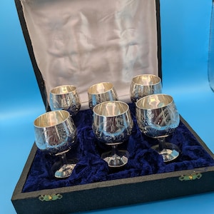 Set of 6 Ornate Silver Plated Goblets in Presentation Gift Box – Vintage Style – Decorative Engraved Cups