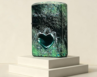 Encendedores Zorro impresos a mano con espinas, corazón, carita sonriente y textura verde degradada, diseñados en metal para completar la colección a prueba de viento como regalo.