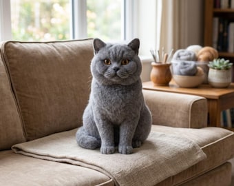 Needle Felt British Shorthair Cat Replica, Custom Pet Art, Wool Miniature Decor