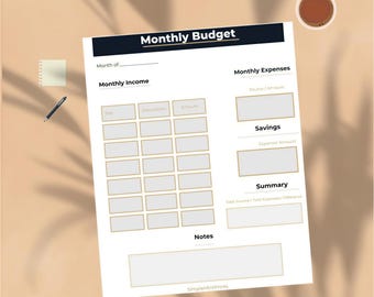 Minimalist Navy Monthly Budget Sheet, A5 Finance Tracker (PDF Download)