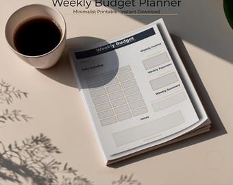 Minimalist Navy Weekly Budget Planner, Income & Expense Tracker (US Letter/A4 PDF)