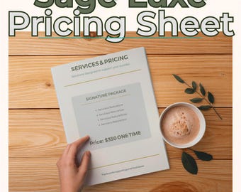 Sage Pricing Sheet, Modern Minimal Price List Template (Editable Canva, US Letter)