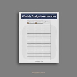 The image is a weekly budget-Wednesday form with a grid layout, providing a space for recording expenses and amounts.