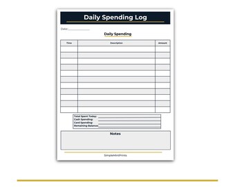Minimalist Navy Daily Spending Log, A5 Expense Tracker (PDF Printable)