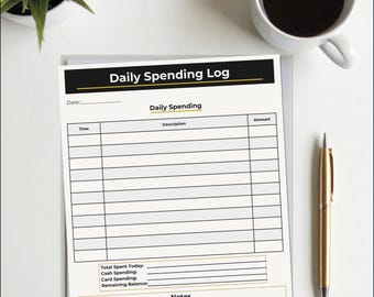 Charcoal Minimalist Daily Spending Tracker, Expense Log (Printable PDF, A5/A4/US Letter)