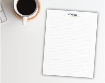 Minimalist Lined Notes Page Insert, Navy Header, Planner Journal (Digital Download)