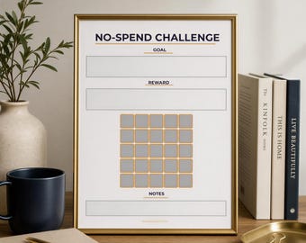 No Spend, Minimalist 30-Day Savings Challenge Tracker | Printable PDF, Budget Reset, US Letter A4