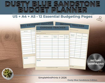 Dusty Blue Budget Bundle | Printable Finance Kit | A4 A5 US Letter (12 Pages)