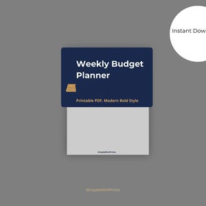 a blue and white planner with the text weekly budget planner