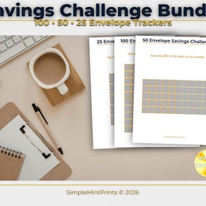 Bargeld-Umschlag-Set, 25 50 100 Spar-Challenge Tracker, PDF