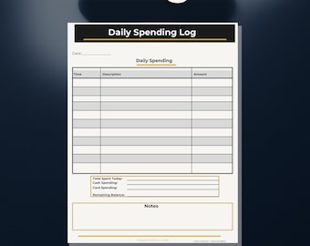 Minimalist Charcoal Black Daily Spending Log, Expense Tracker (US Letter PDF)