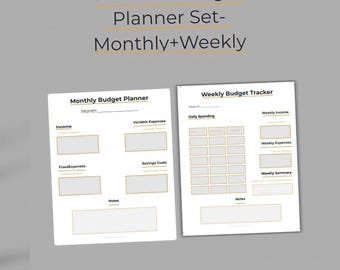 Navy Budget Planner Set, Monthly Weekly Sheets, Minimalist Finance Printable PDF